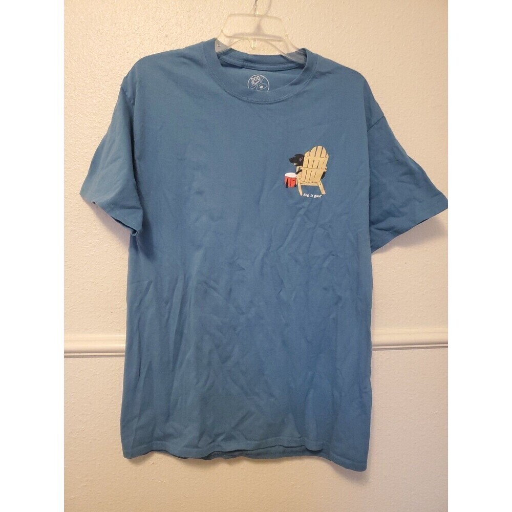 Dog‎ Is Good Never Drink Alone T-shirt Mens Size L Large Blue Dog Pet Animal
